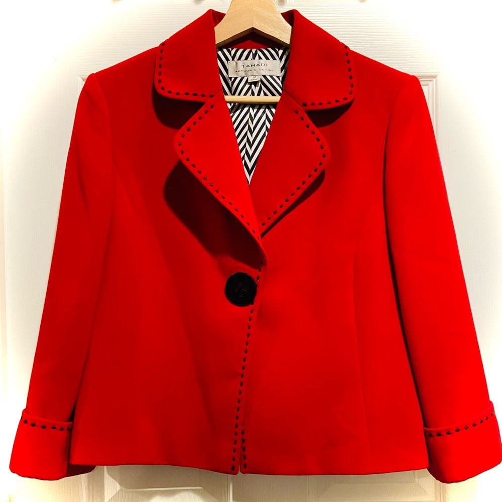 Tahari Vibrant Red Tailored Notch-Collar Jacket